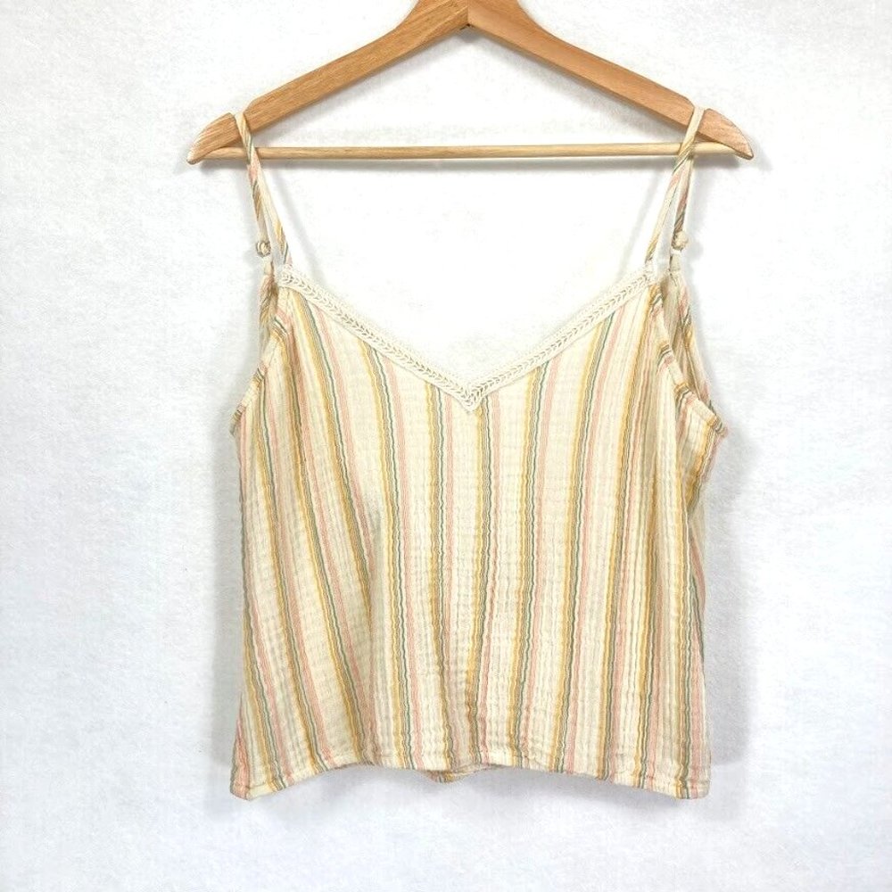 Aerie Multicolor Striped Gauzy Surplice Back Cropped Cami Tank Size L